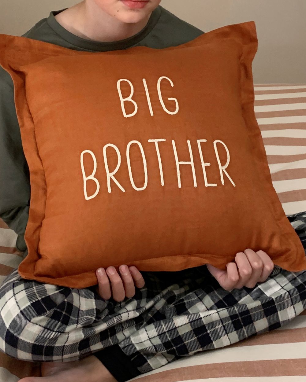 Big Brother Linen Cushion Rust Linen  Embroidered  45cm x 45 cm 