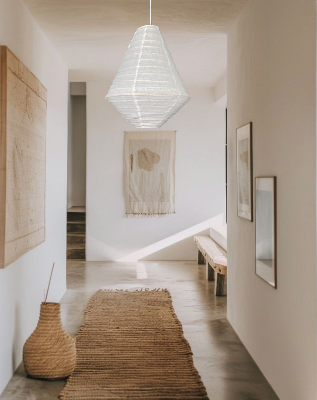 Linen light shade warm white diamond shape.
