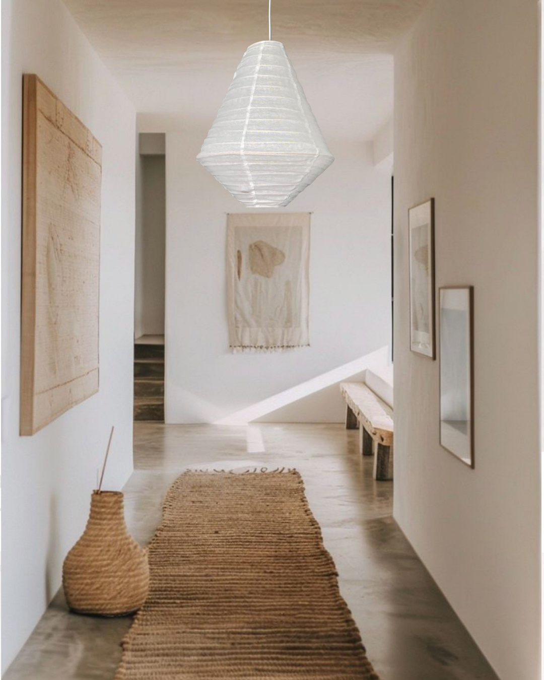 Linen light shade warm white diamond shape.