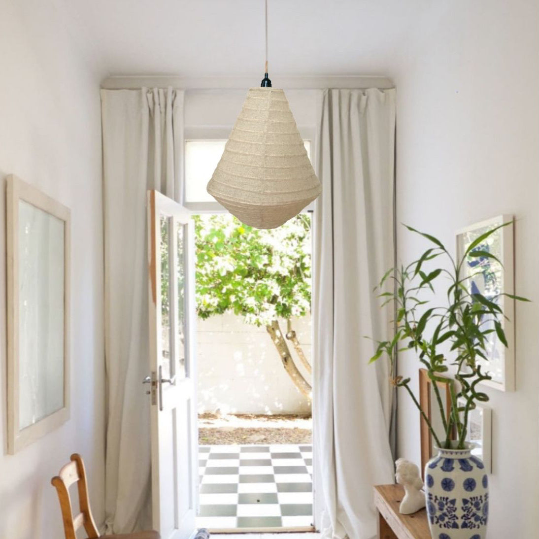 Snow White linen diamond shaped linen light.
