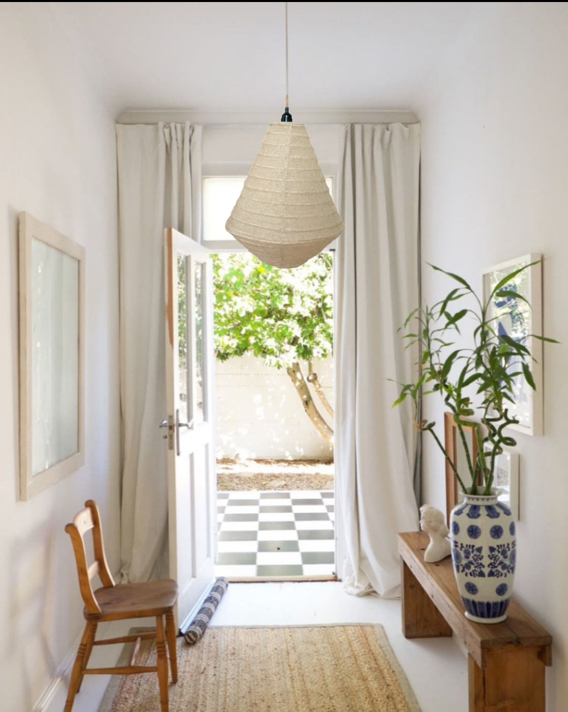 Snow White linen diamond shaped linen light.