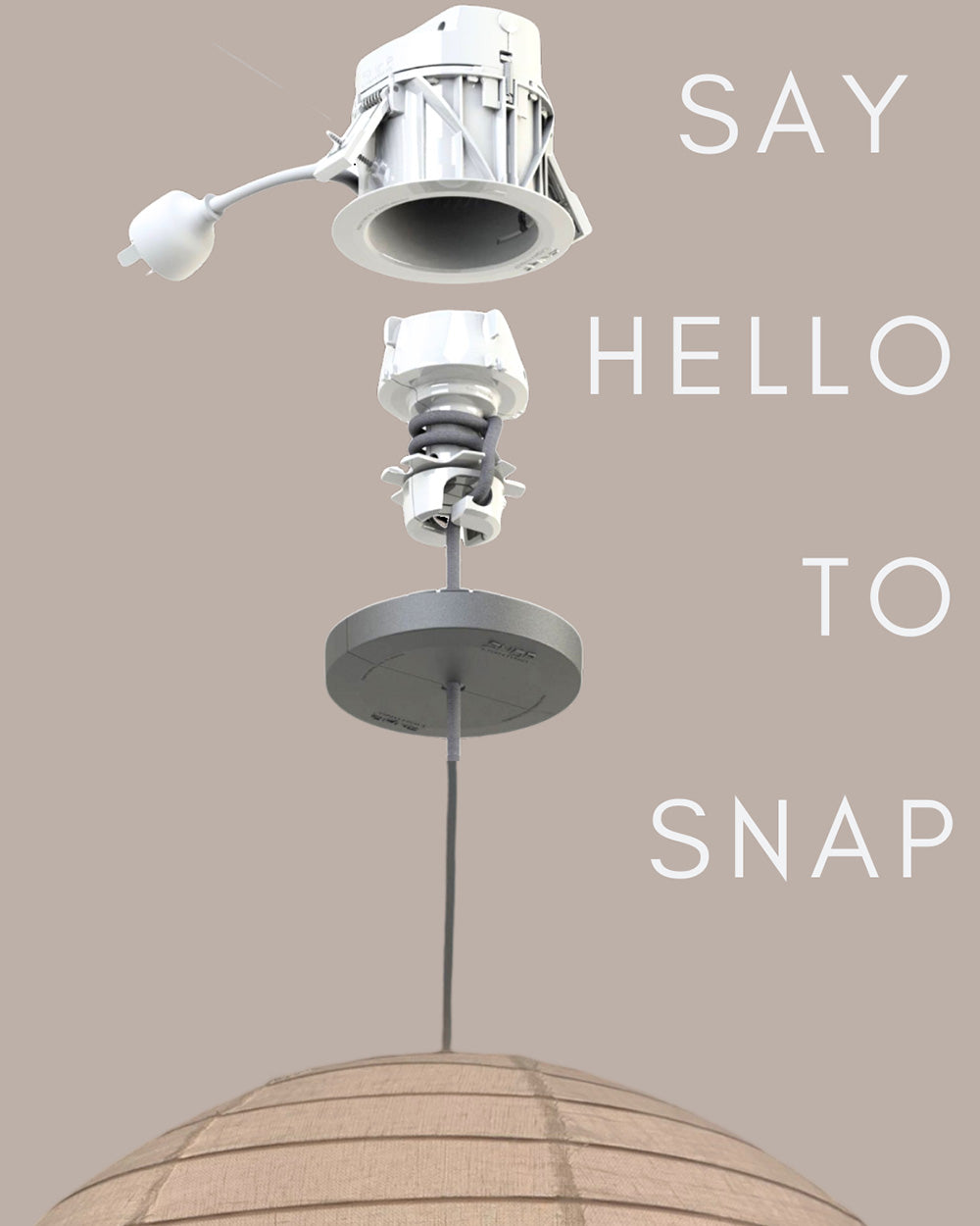 Ceiling light fixture with text 'PENDANT CONVERTER SNAP' on a beige background