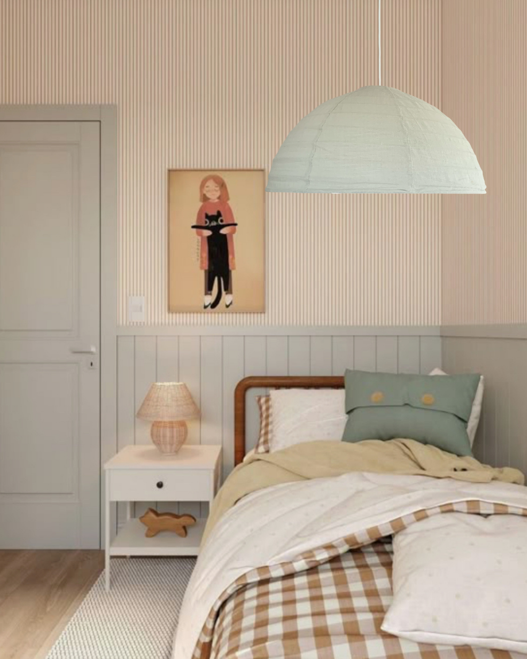 Green Tea linen pendant dome shaped light.