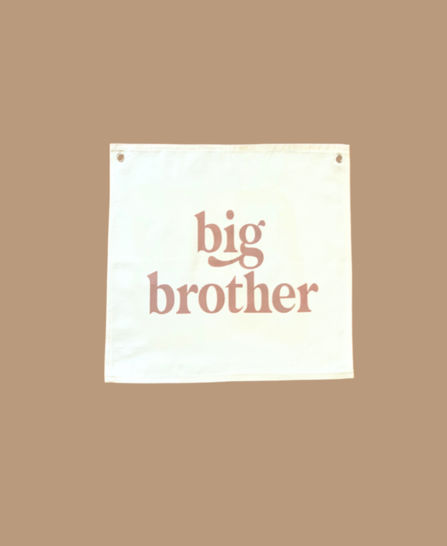 Canvas Wall Hanging for boys room, Big brother motive in bronze printed on canvas with brass eyelets.