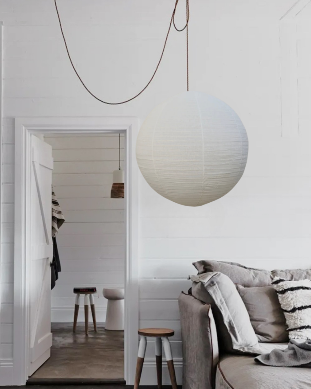 Linen pendant shade round 60cm warm white