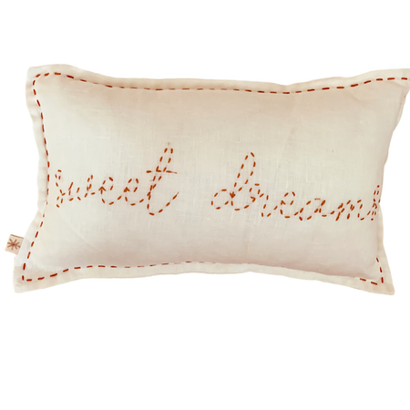 Sweet Dreams Linen Cushion Natural with Brown Embroidery 30cm x 50cm