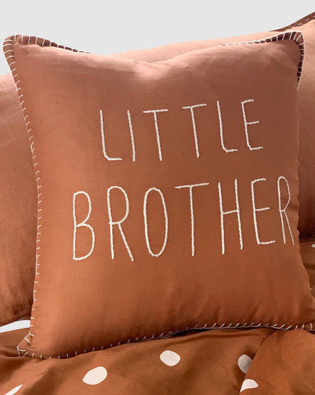 Little Brother Cushion Bran / Ivory Embroidery 40 x 40cm