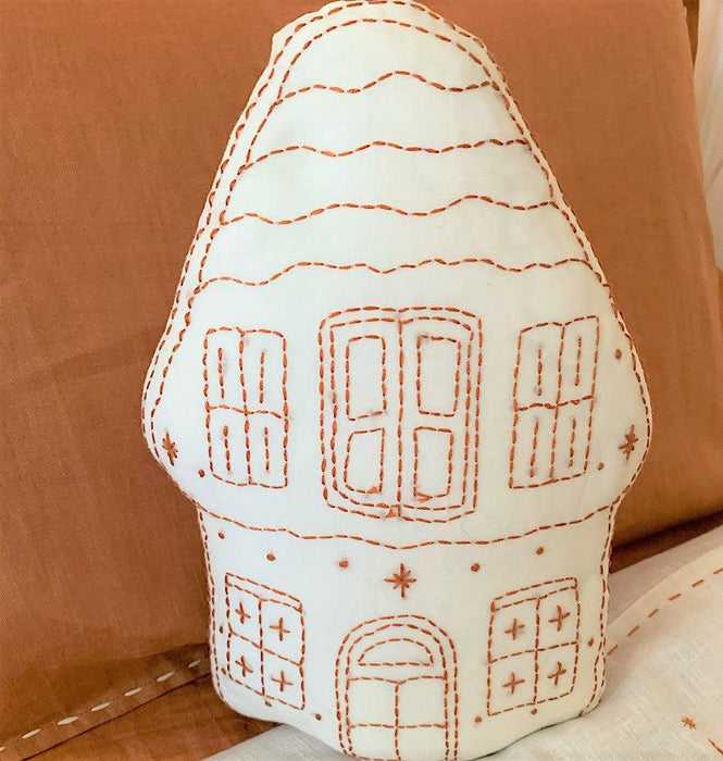 Gingerbread House Cushion with embroidery detail