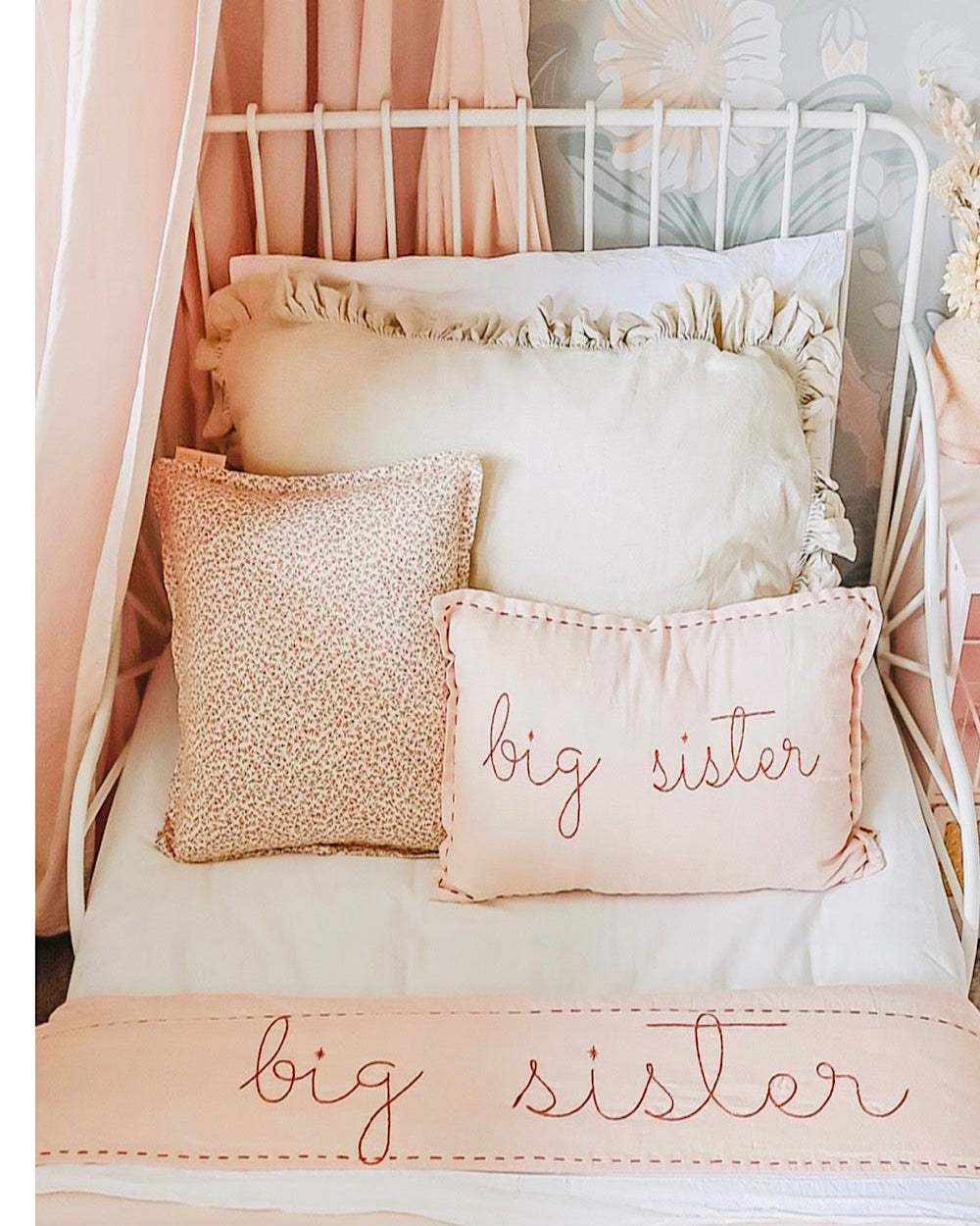 Big Sister Flat Bed Sheet with hand stitched Embroidery